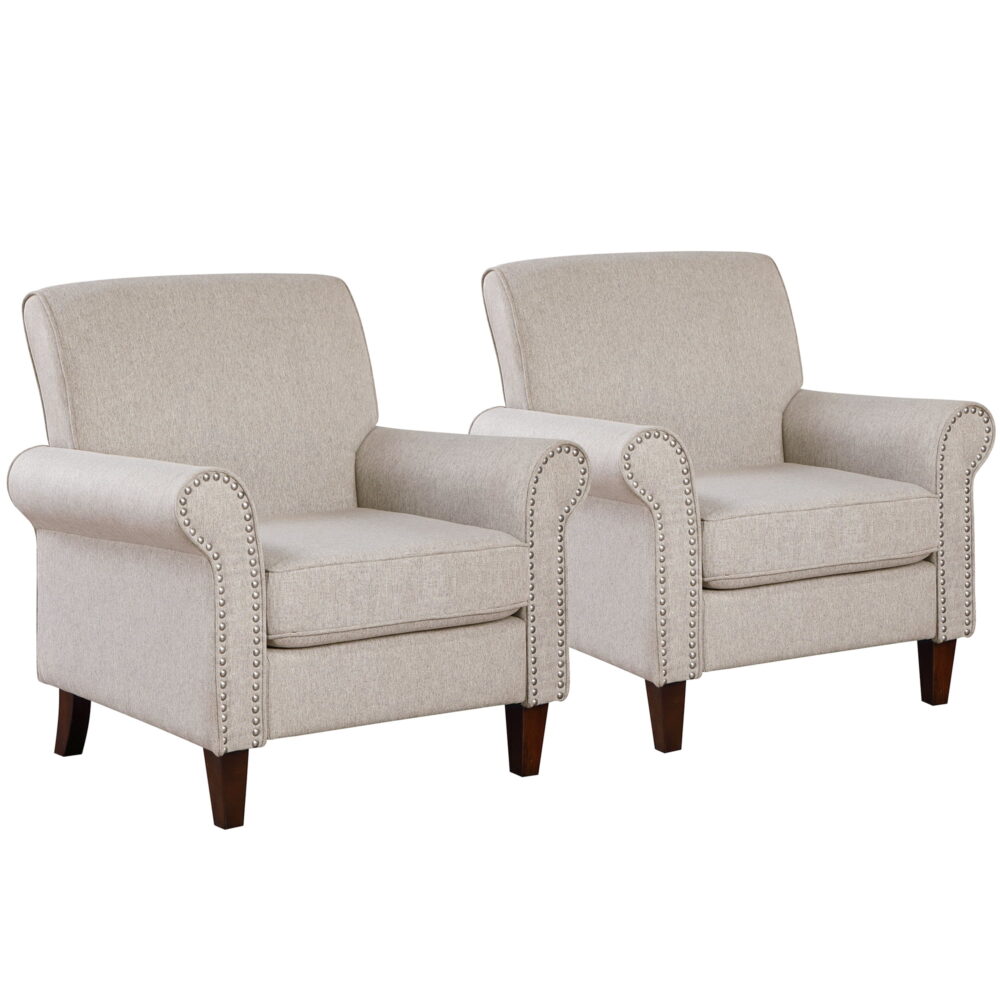 TrumanPick Mid-Century Accent Chair Set of 2 Single Sofa Comfy Chairs Modern Upholstered Living Room Chair, Beige