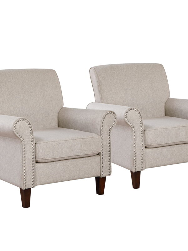 TrumanPick Mid-Century Accent Chair Set of 2 Single Sofa Comfy Chairs Modern Upholstered Living Room Chair, Beige