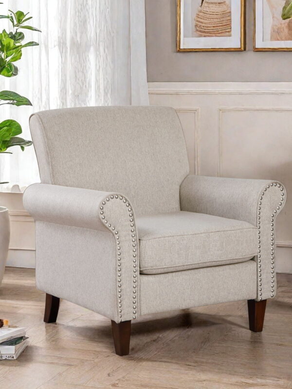 TrumanPick Mid-Century Accent Chair Single Sofa Reading Chairs Comfy Arm Chair Living Room Lounge Chiar, Beige