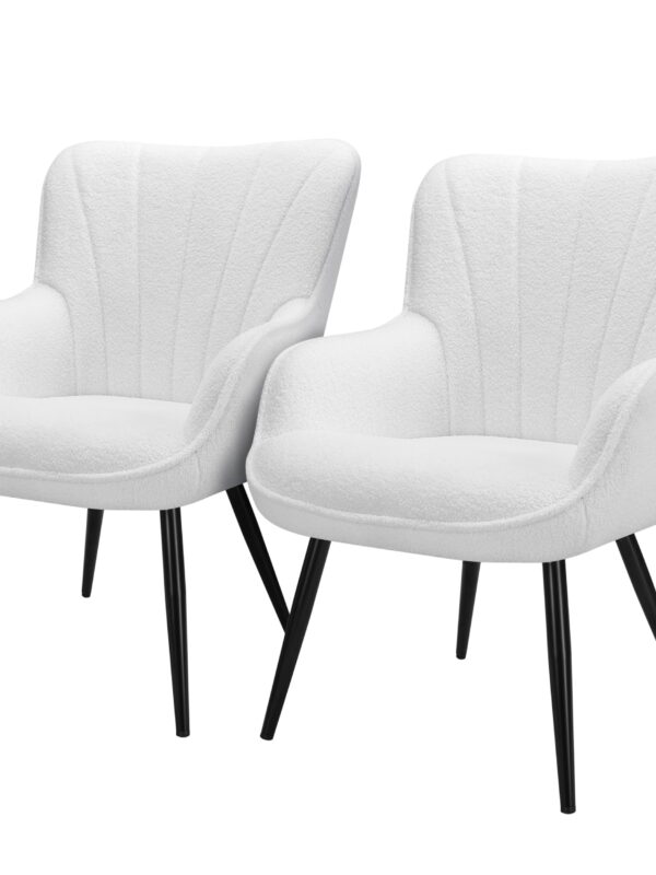 TrumanPick Modern Accent Chair Set of 2 Comfy Boucle Armchair High Wing Back Vanity Chair for Living Room, White