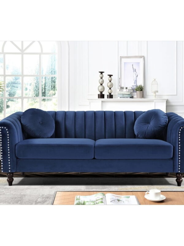 US PRIDE FURNITURE Hills Tufted Back Nailhead 75.2" Sofa-Dark Blue