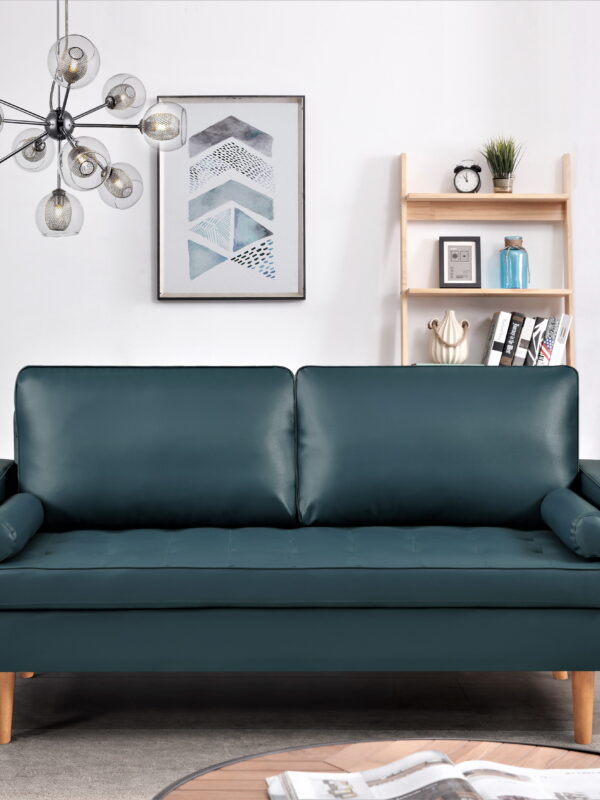 US PRIDE FURNITURE Partone 69.7'' Vegan Faux Leather Square Arm Sofa -Dark Ocean Blue