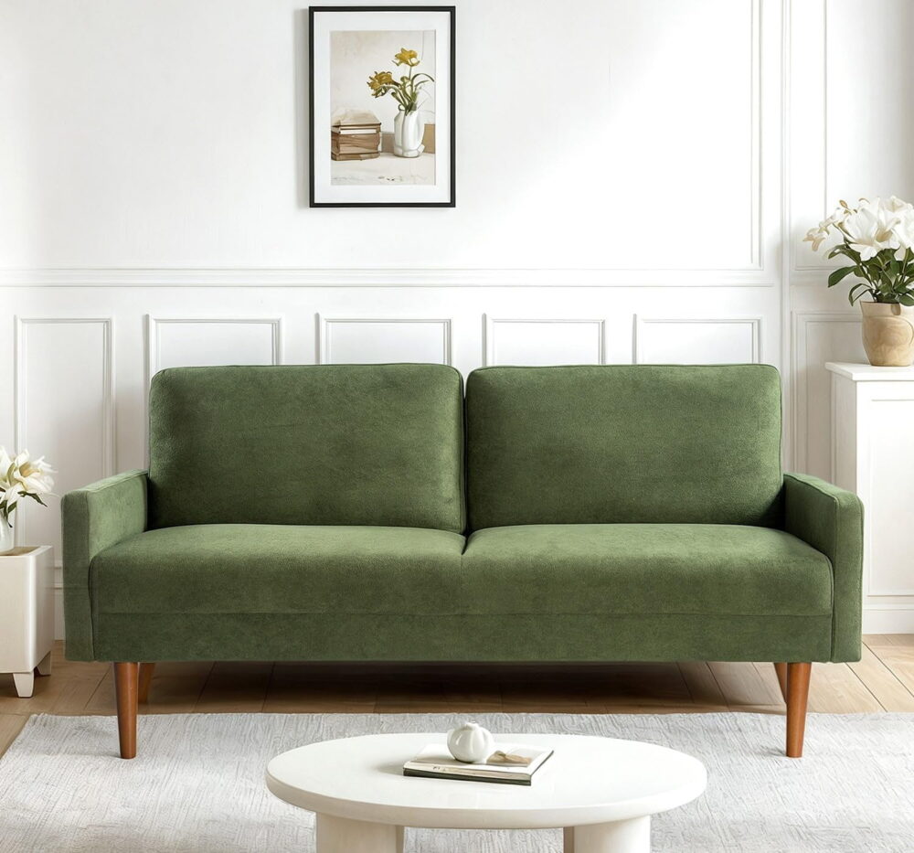 US Pride Furniture 67 in. Wide Square Arm Velvet Modern Rectangle Sofa in Green
