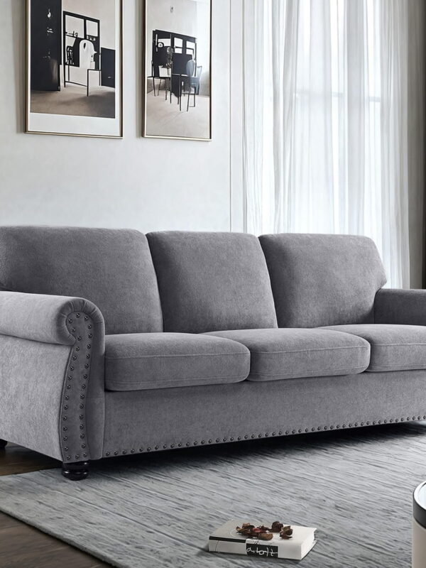 US Pride Furniture 91 in. Wide Rolled Arm Velvet Modern Rectangle Sofa in Grey For Home