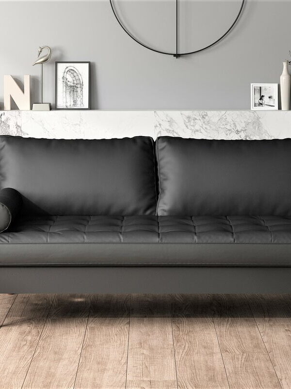US Pride Furniture Gabler70'' Square Arm Wood Frame Mid-Century Sofa, Black