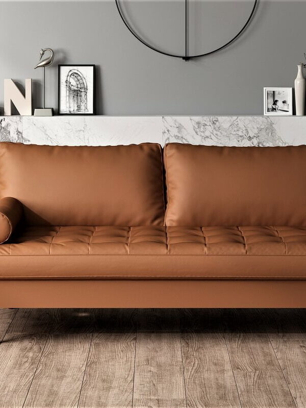US Pride Furniture Gabler70'' Square Arm Wood Frame Mid-Century Sofa, Brown