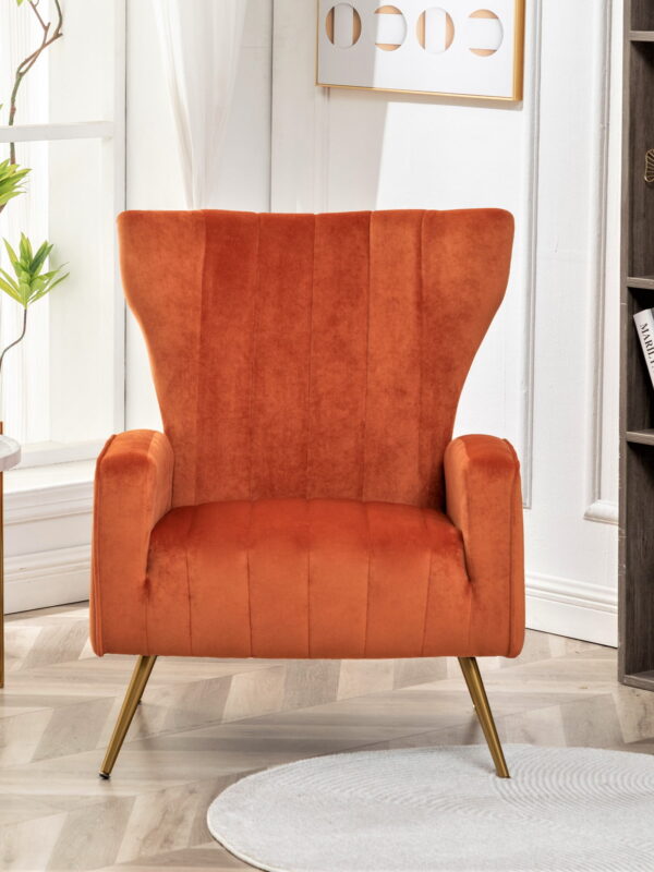 US Pride Furniture Kaleigh 27.56"W Velvet Sofa Chair with Metal Legs, Orange Red