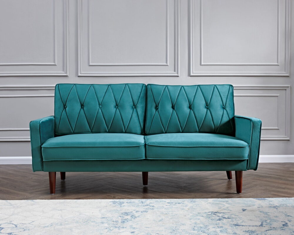 US Pride Furniture Feemster 69.3'' Velvet Square Arm Sofa, Blue/Green