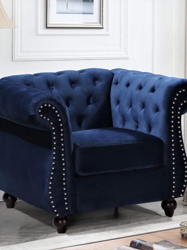 Uspridefurniture Fender 40.6'' Wide Tufted Velvet Chesterfield Chair -Blue
