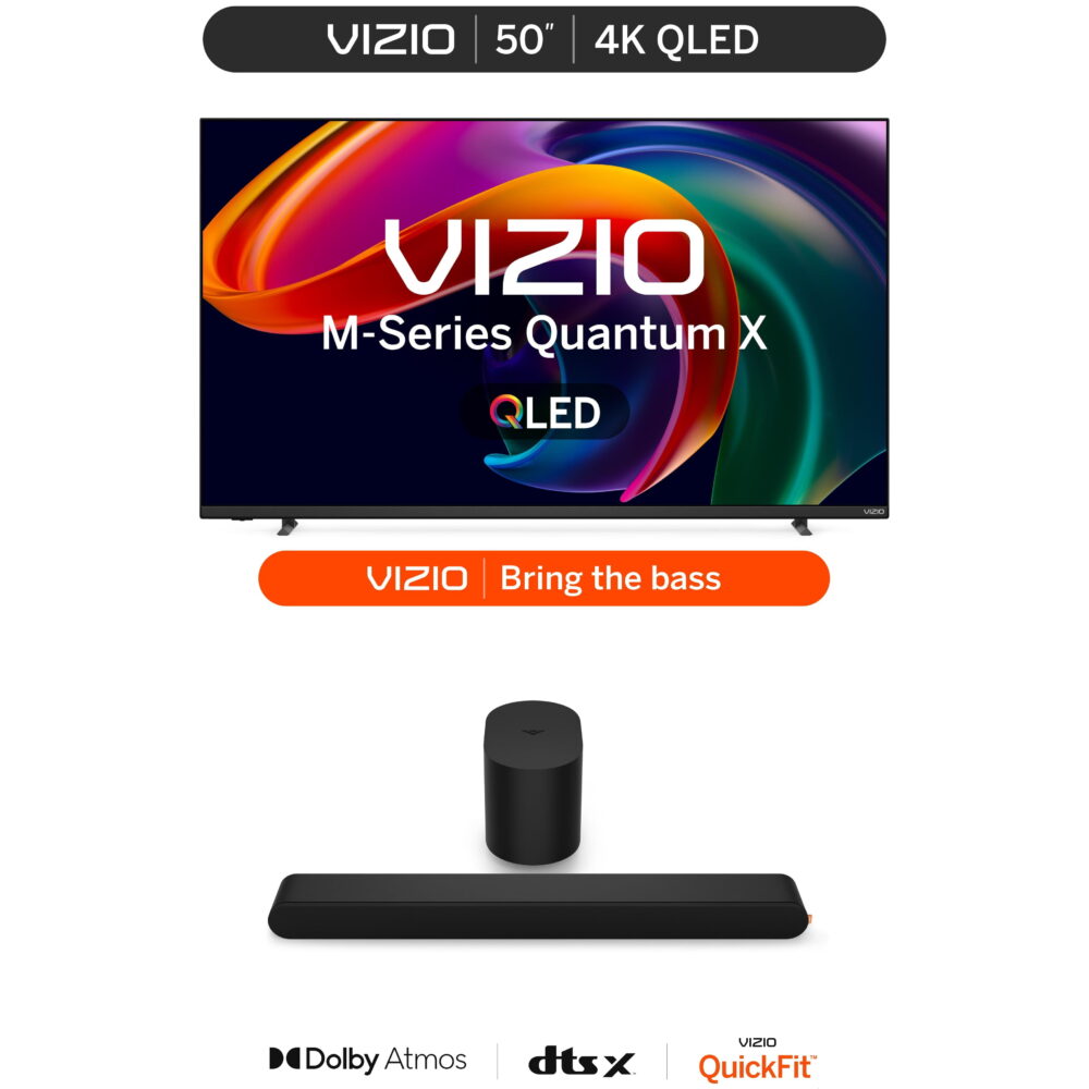 VIZIO 50” M-Series Quantum 4K QLED Smart TV and VIZIO 2.1 Soundbar SE with Dolby Atmos