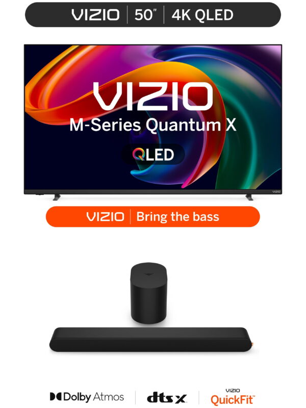 VIZIO 50” M-Series Quantum 4K QLED Smart TV and VIZIO 2.1 Soundbar SE with Dolby Atmos