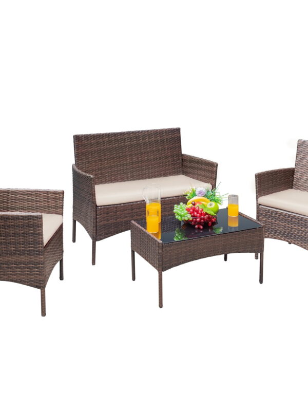 Vineego 4 Pieces Outdoor Patio Furniture Sets Conversation Sets Rattan Chair Wicker Sets with Cushioned Tempered Glass