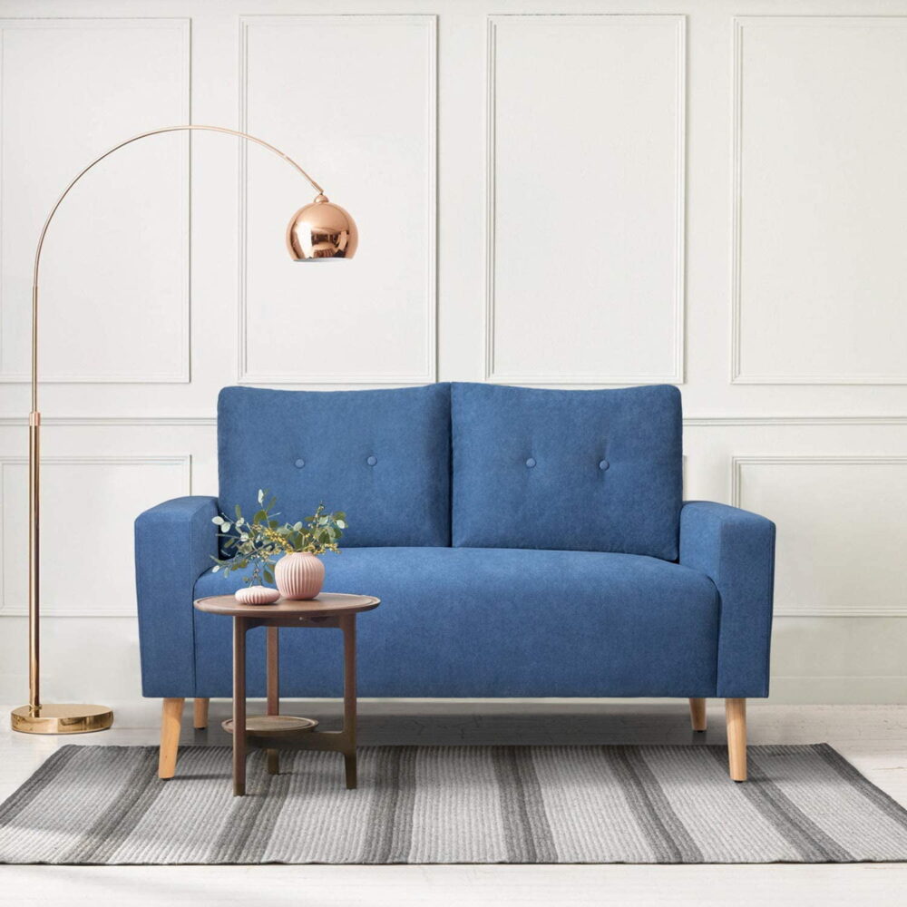 Vineego Small Modern Loveseat Couch Sofa, Fabric Upholstered 2-Seat Sofa, Love Seat Furniture,Blue