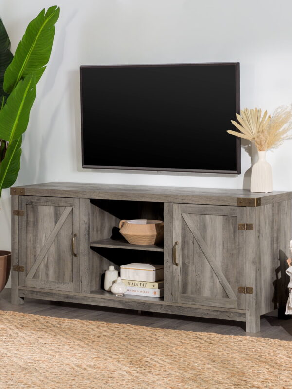 Walker Edison Modern Farmhouse Barn Door TV Stand for TVs up to 65", Grey Wash