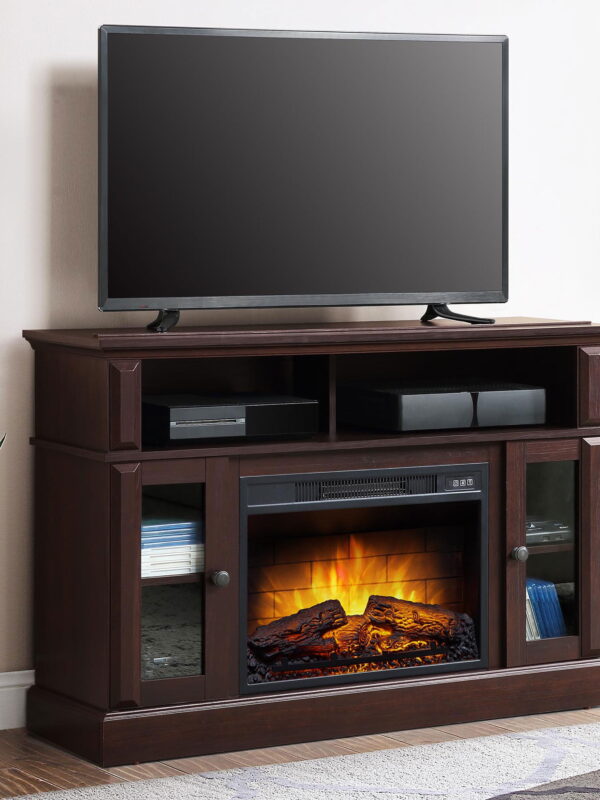Whalen Furniture Barston Media Fireplace TV Stand for TVs up to 55”, Cherry Brown Finish