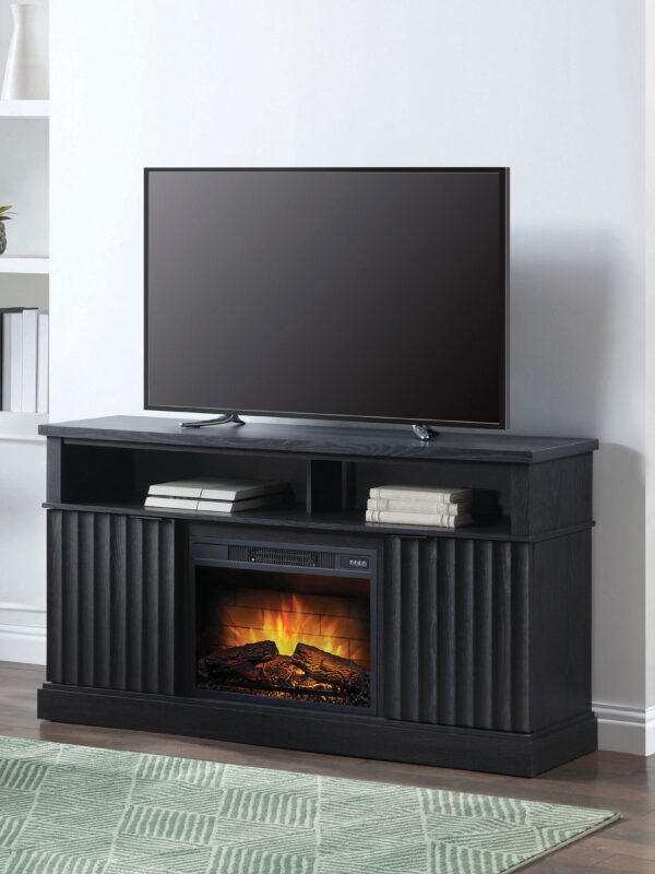 Whalen Furniture Harris Fluted Media Fireplace Console for TVs up to 70”, Black Finish