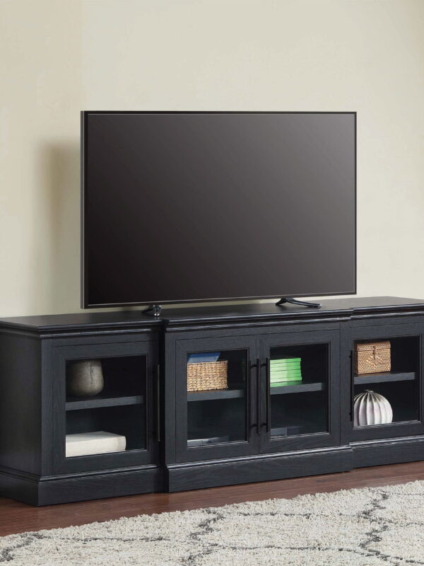 Whalen Rowan Low Profile TV Stand for TVs up to 85", Black Oak Finish