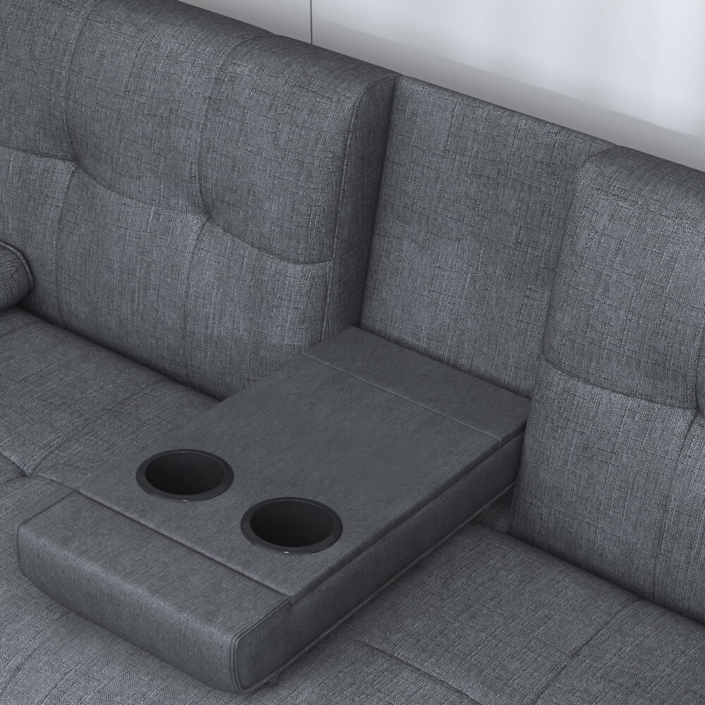 Folding Sofa Bed with Cup Holder Convertible Futon Couches Adjustable Backrest Modern Linen Furniture Upholstery for Living Room - Image 4
