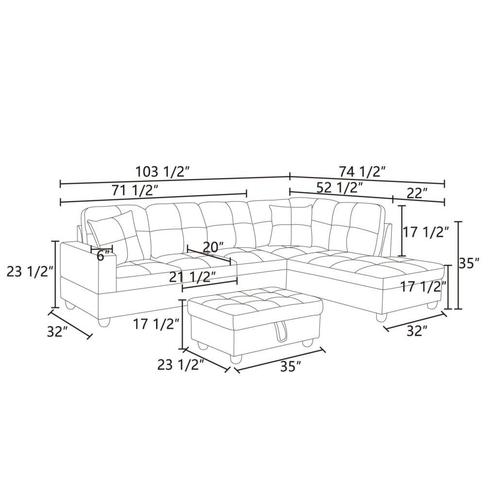 Hommoo Flannel and PVC Living Room Furniture Sets, L Shaped Couches and Sofas, Modern Sectional Sofa for Home & Office, Red(No Ottomans) - Image 6