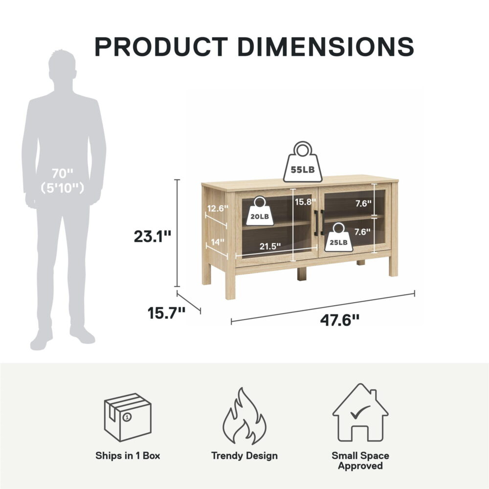 Mainstays Glass Door TV Stand for TVs up to 55", Spring Pine - Image 4