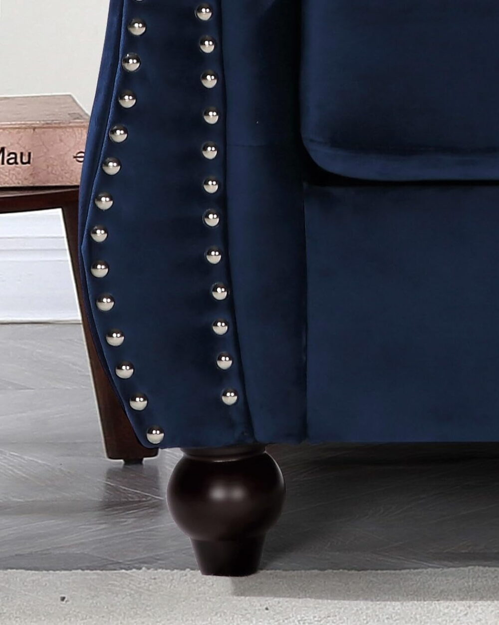 US Pride Furniture Chester 40.55 in. Wide Rolled Arm Velvet Modern Straight living Room Chair, Dark Blue - Image 4