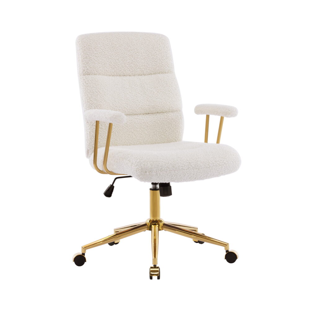 Techni Mobili Elegant Textured Boucle White and Gold Office Chair, RTA-3270C-WHT - Image 6