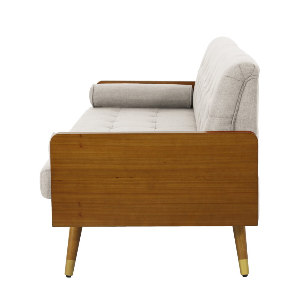 Noble House Orlando Mid Century Modern Tufted Fabric Sofa, Beige - Image 4