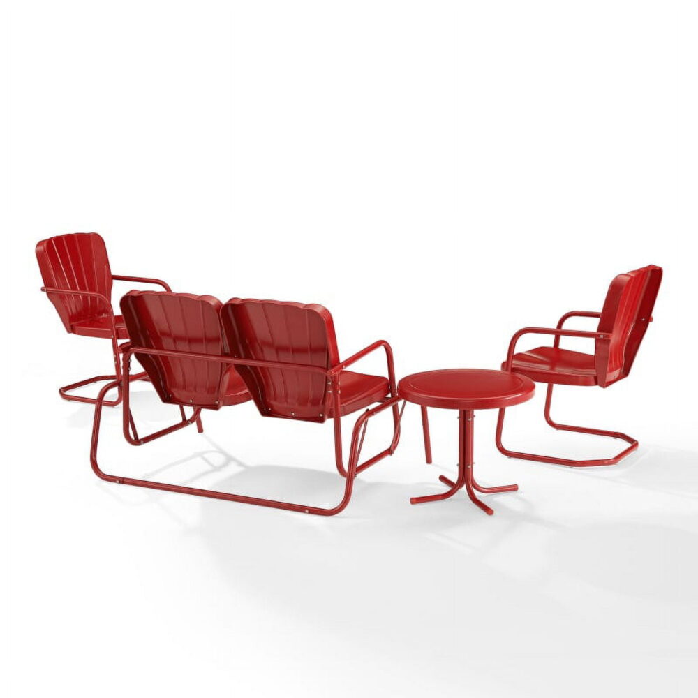 Crosley Furniture Ridgeland 4-piece Metal Outdoor Conversation Set in Red - Image 3