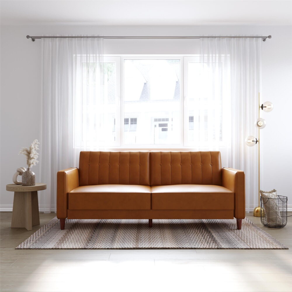 DHP Pin Tufted Transitional Futon, Camel Faux Leather - Image 4