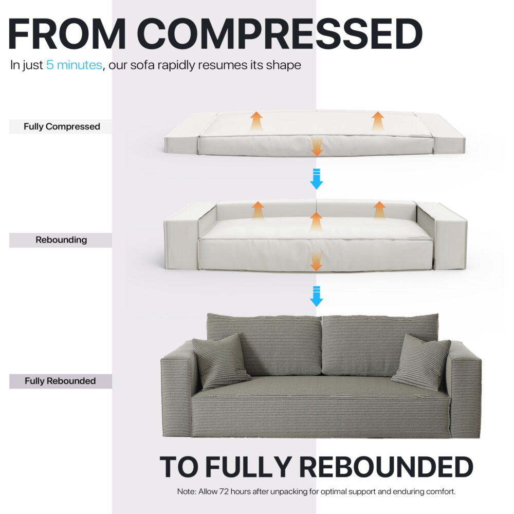 FocalSweet 89" Living Room Sleep Sofa, Deep Seat Corduroy Couch with Side Pocket,No Assembly Required, 3 Seater, White - Image 6