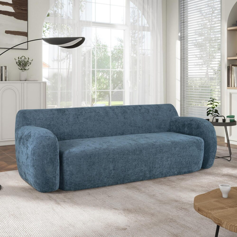 Modern Sofa Couch,Compression Sofa,3-Seat Upholstered Sofa Furniture for Small Space,Apartment,No Assembly Required,Dark Blue - Image 4