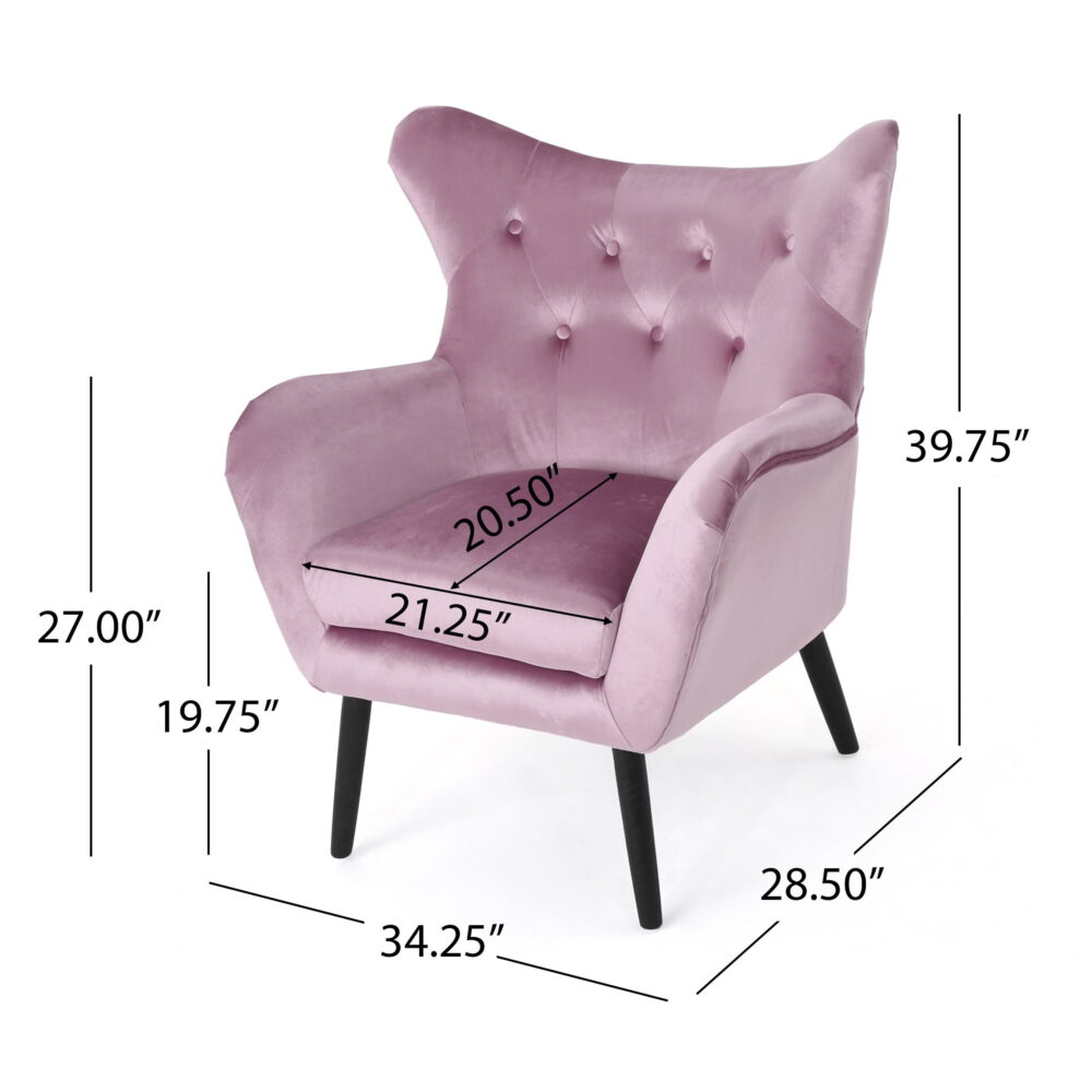 Noble House Mid Century Light Lavender Velvet Wingback Chair, Purple - Image 6