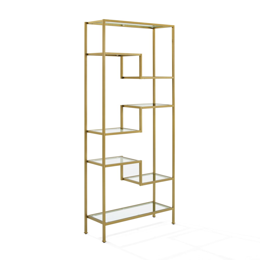 Crosley Furniture Sloane Art Deco Glass Metal Etagere in Gold - Image 5
