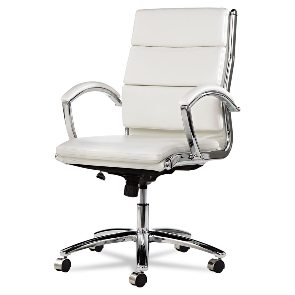 Alera Neratoli Mid-Back Slim Profile Chair, Faux Leather, Up to 275 lb, 18.3" to 21.85" Seat Height, White Seat/Back, Chrome - Image 3