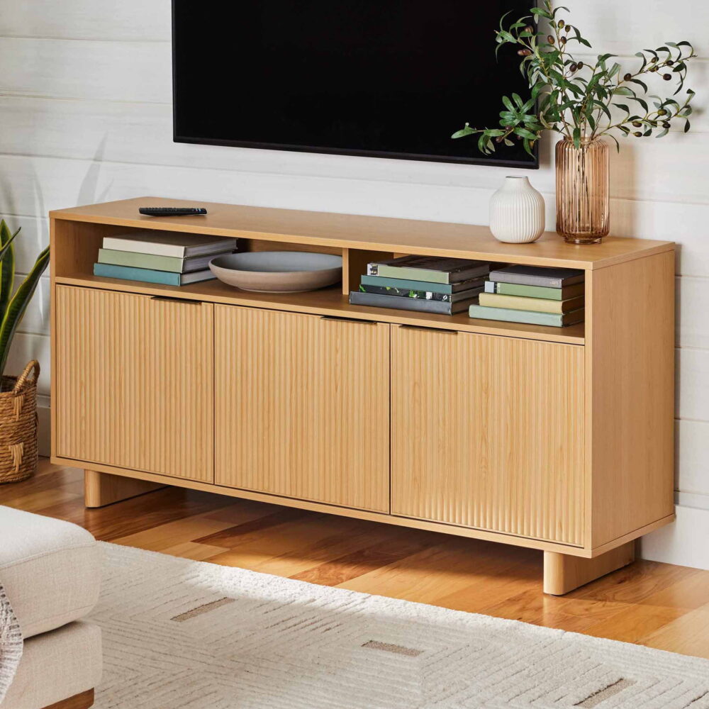 Better Homes & Gardens Lillian Fluted TV Stand for TVs up to 70", Natural Pine Finish - Image 2