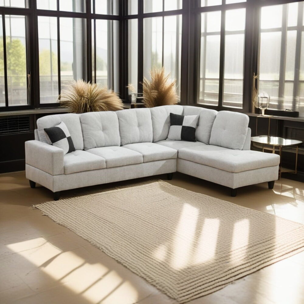 Hommoo Flannel Sectional Sofa, 4 Seat Living Room Furniture Sets, Modern L-Shaped Couches and Sofas Set for Home, Off-white(No Ottomans) - Image 2