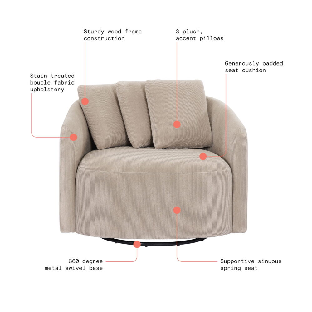 Beautiful Drew Accent Chair by Drew Barrymore, Fawn Cord - Image 4