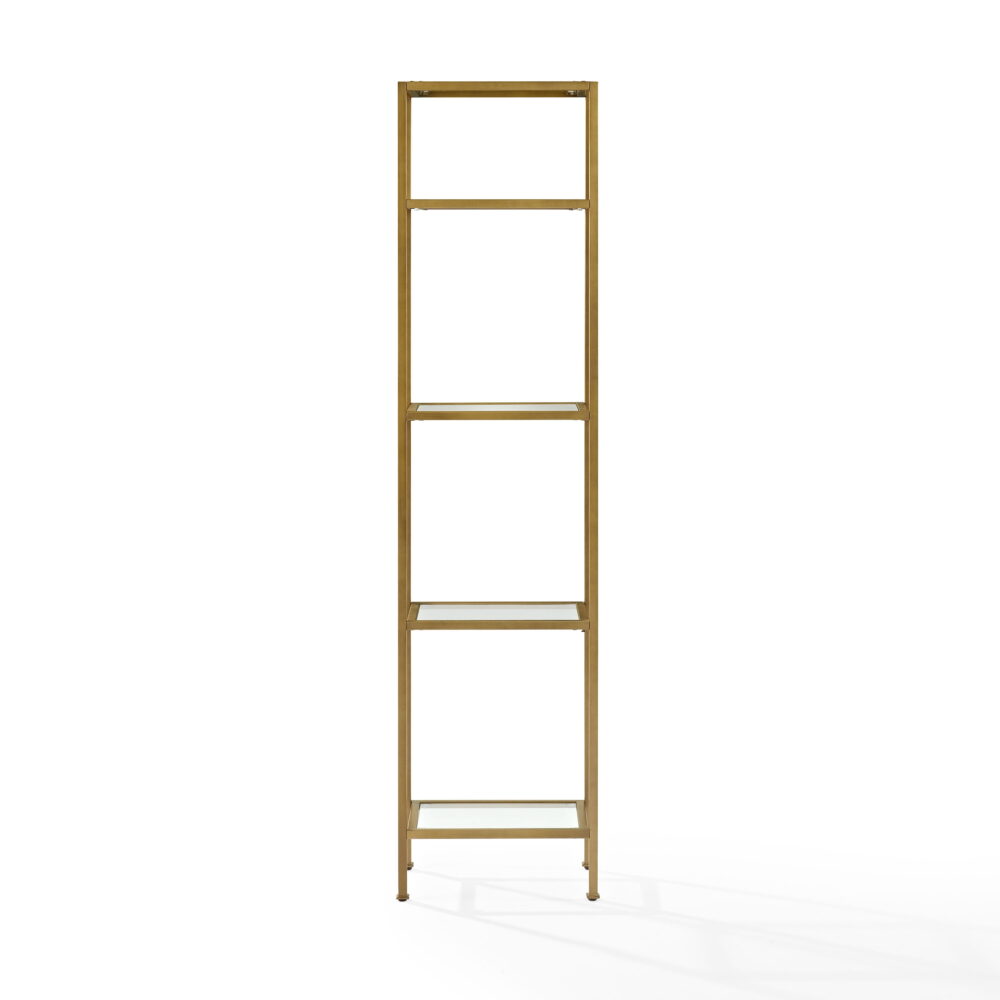 Crosley Furniture Aimee 4 Shelf Narrow Glass/Metal Etagere in Antique Gold - Image 4