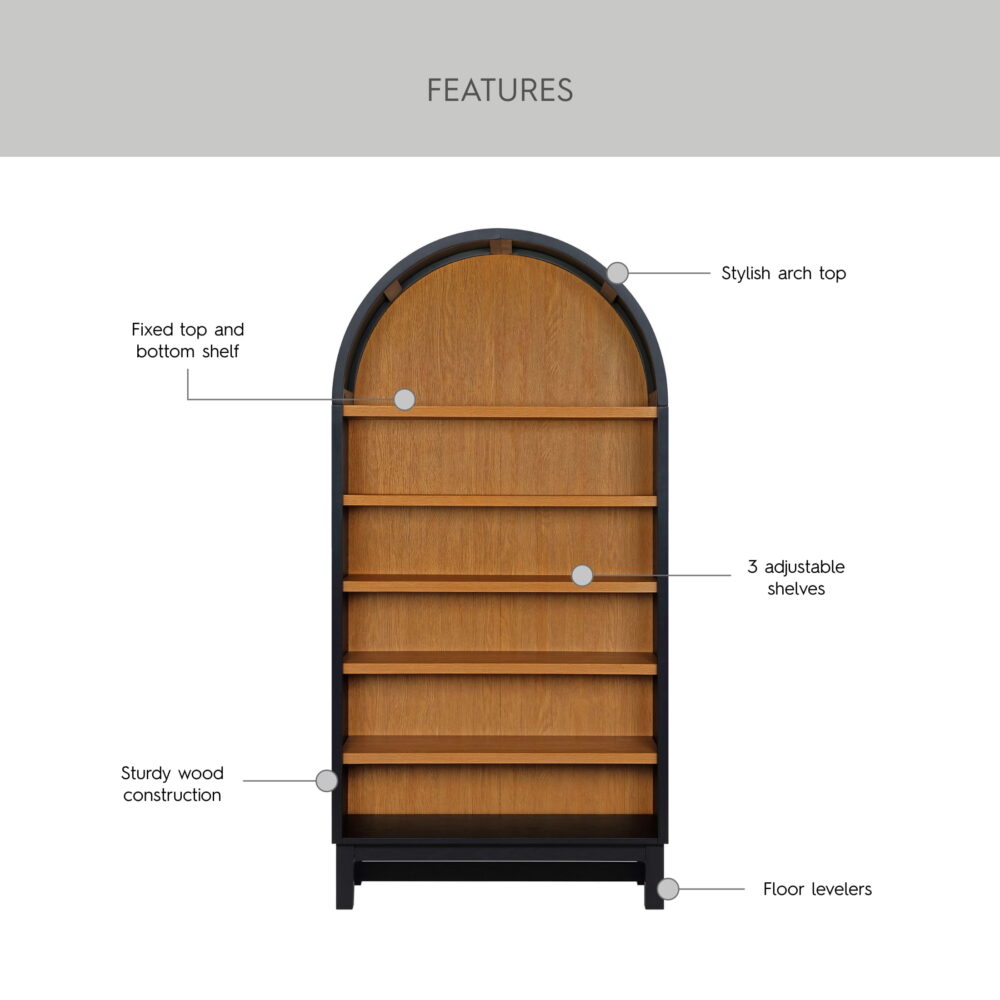 Better Homes & Gardens Juliet Open Arch Bookcase, Rich Black and Light Honey - Image 5