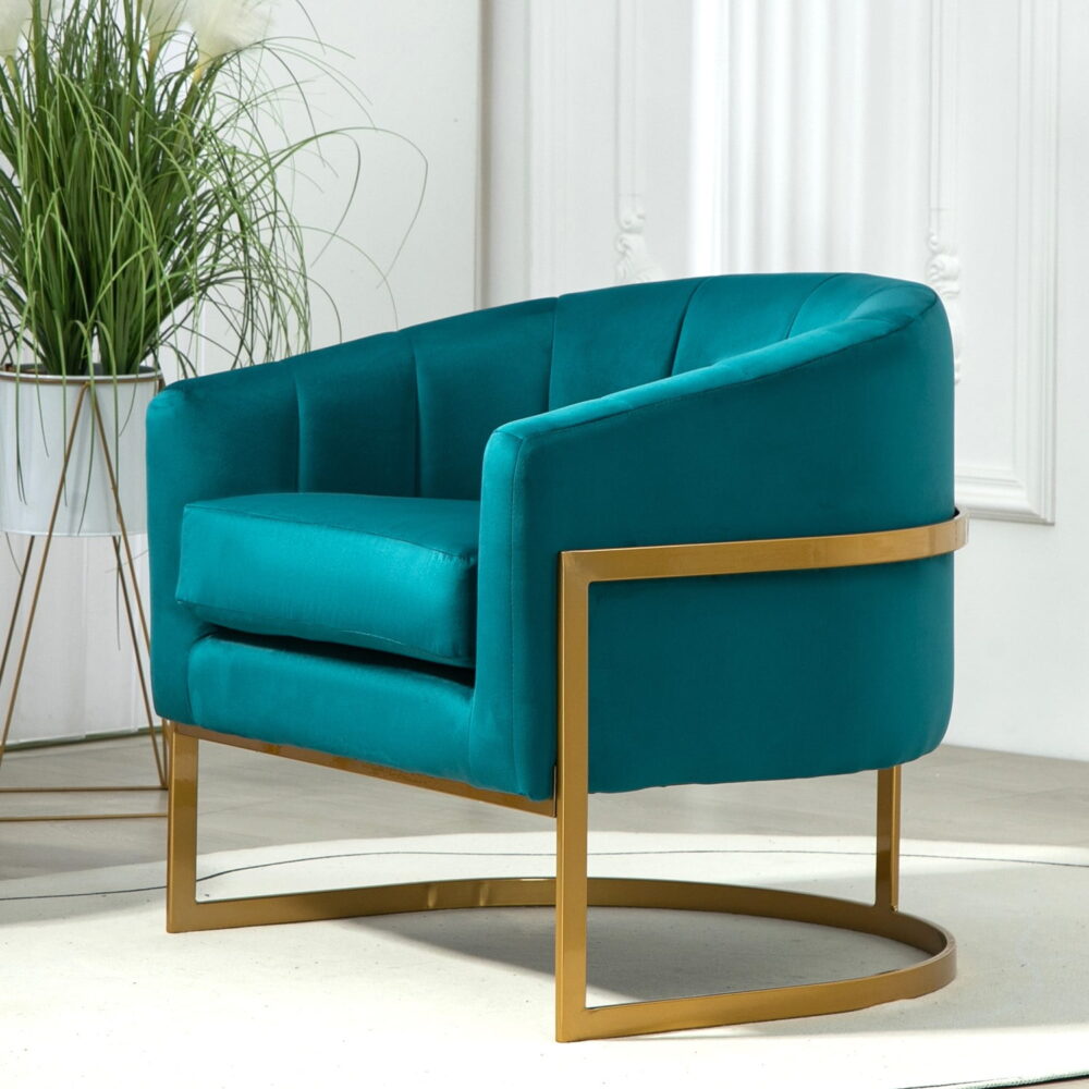 US Pride Furniture Modern Accent Armchair Luxury Gold Frame and Multi-colored Velvet Material Infuse Elegant Flair Greenish Blue - Image 3