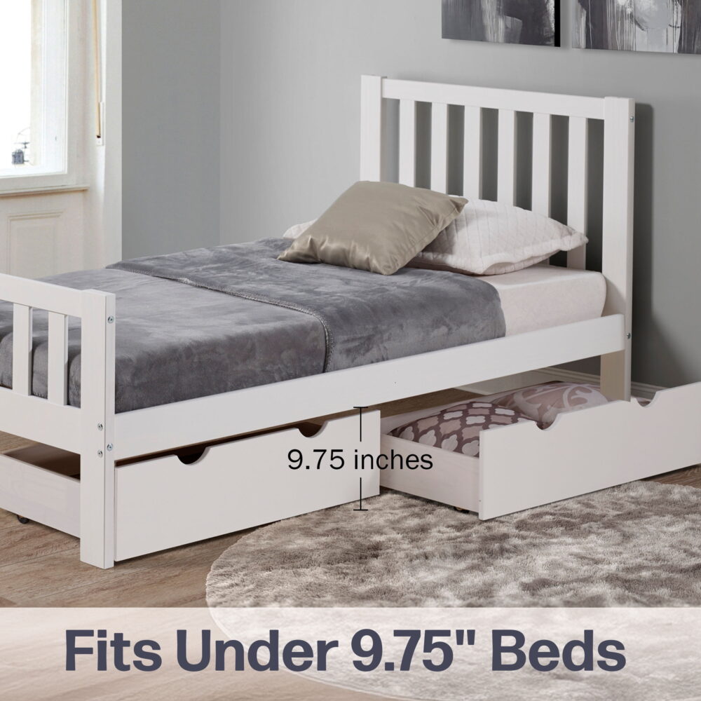 Alaterre Furniture Aurora Set of 2 Pine Wood Underbed Storage Drawers on Wheels, Bedroom Dresser Organizer Shelf, White - Image 5