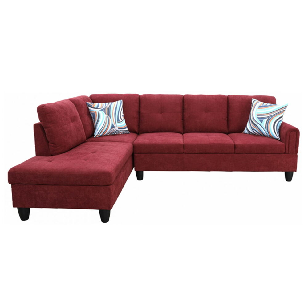 Hommoo Modern Flannel Living Room Furniture Sets Sectional Couches and Sofas, L-Shaped Sectional Couch Sofa, Red(No Ottoman) - Image 3