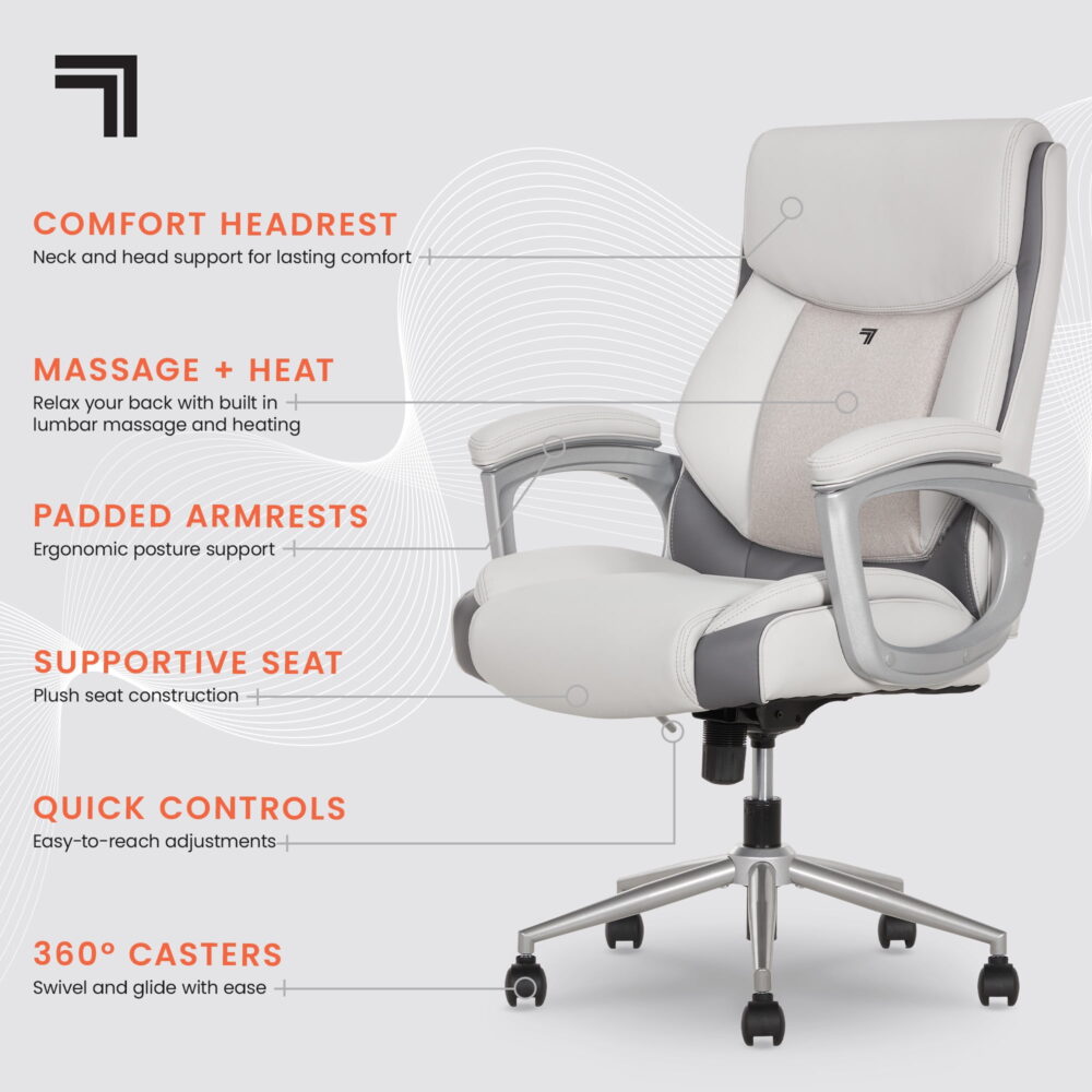 Sharper Image S-120 Massage and Heat Office Chair, White/Gray - Image 4