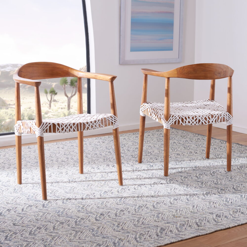 SAFAVIEH Juneau Modern Leather Woven Accent Chair, Natural/White - Image 2
