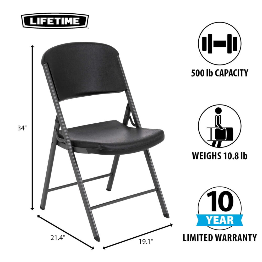 Lifetime Folding Chair, Indoor/Outdoor Commercial, Adult, Black, 4 Pack (80187) - Image 2