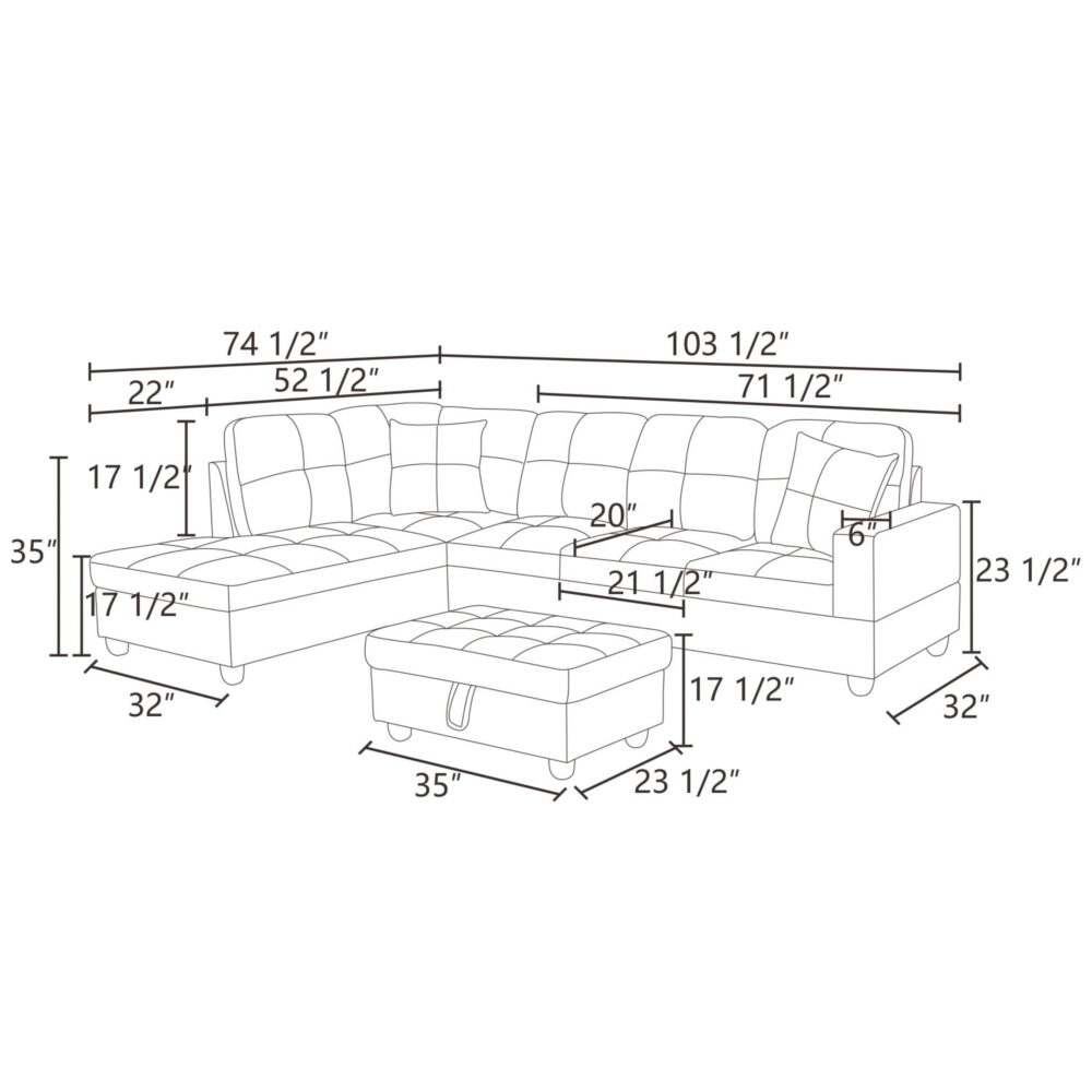 Hommoo 4 Seat Living Room Furniture Sets, Faux Leather Sectional Sofa, Modern L-Shaped Couches and Sofas Set for Home, Black(No Ottomans) - Image 6