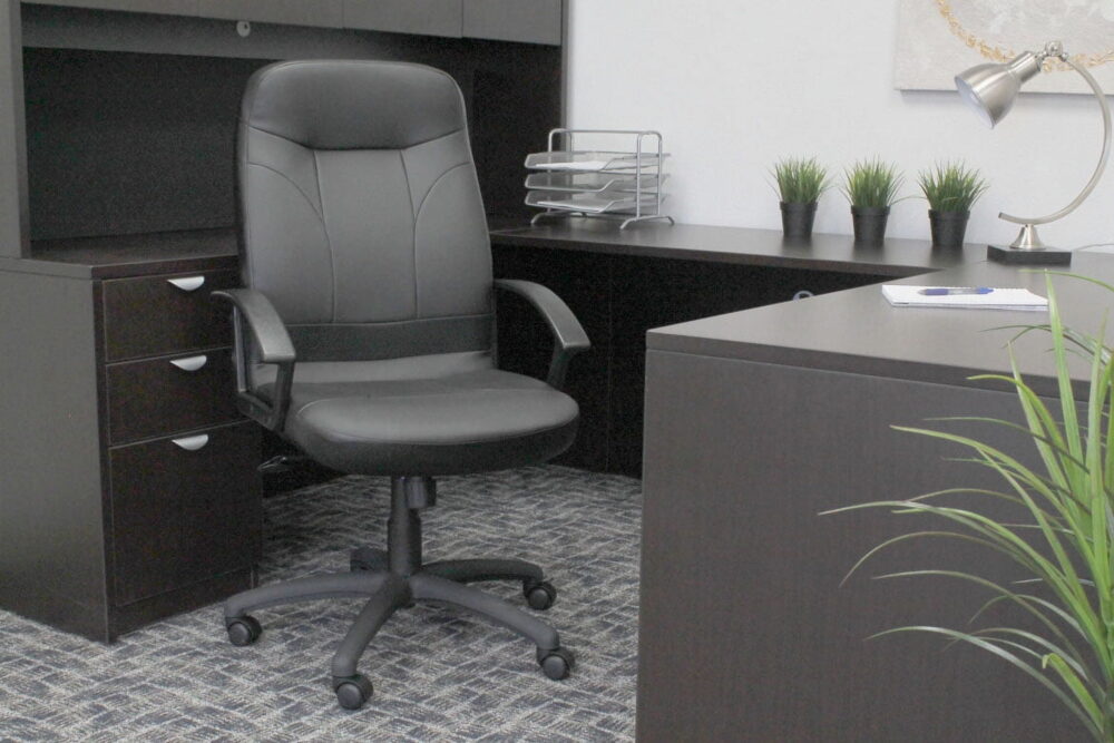 Boss Office Products LeatherPlus High Back Executive Chair with Casters, Black - Image 2
