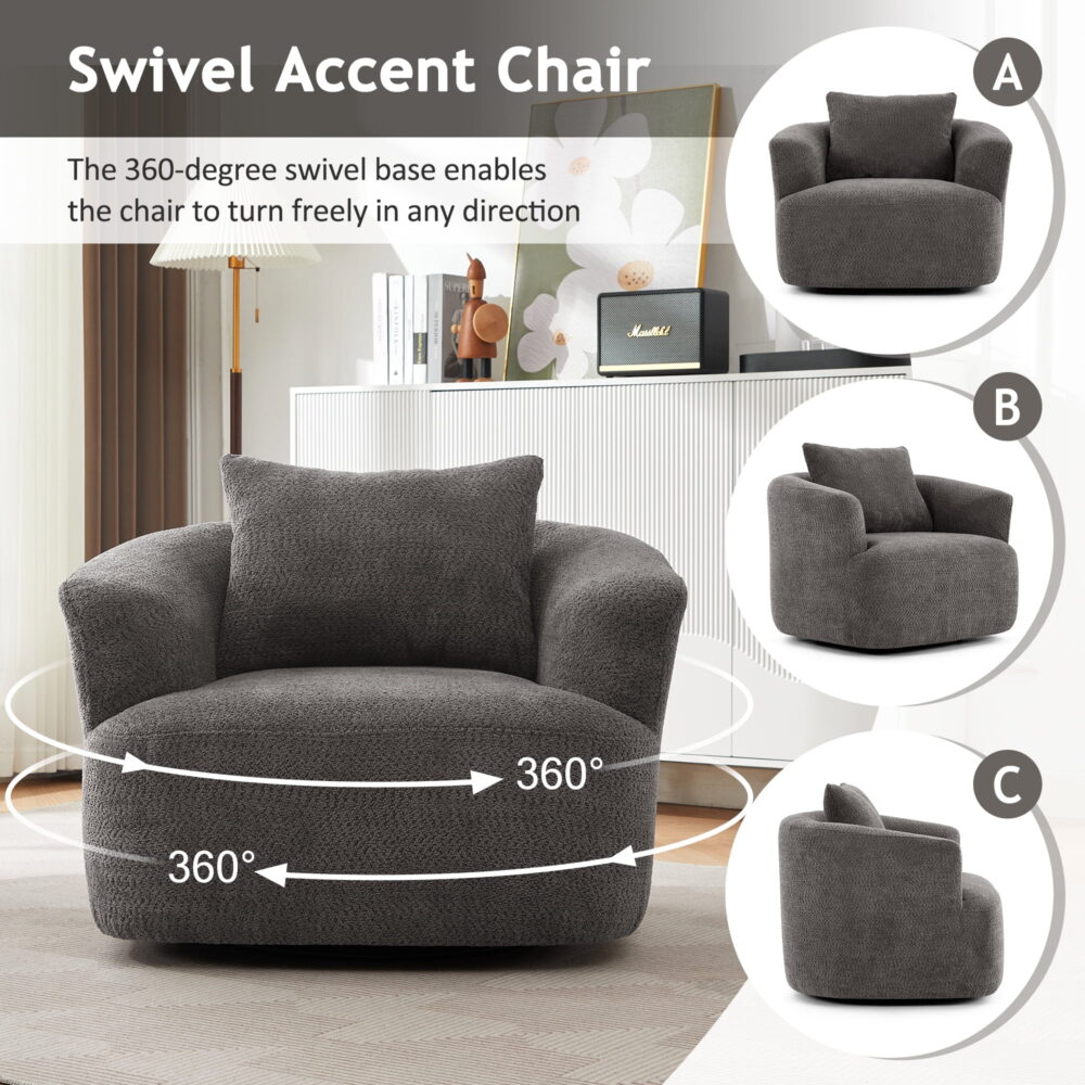 Euroco 360° Swivel Accent Chair with Ergonomic Armrests and Luxe Boucle Cushion - Image 4