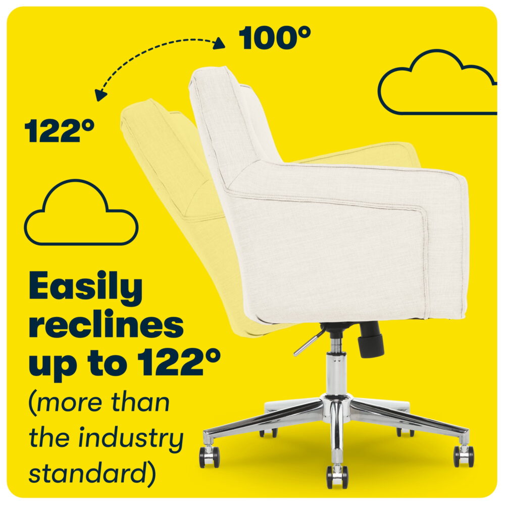 Serta Ashland Office Desk Chair, Button Tufted Mid-Back, Memory Foam Cushion, Chrome Swivel Base, Ivory - Image 7