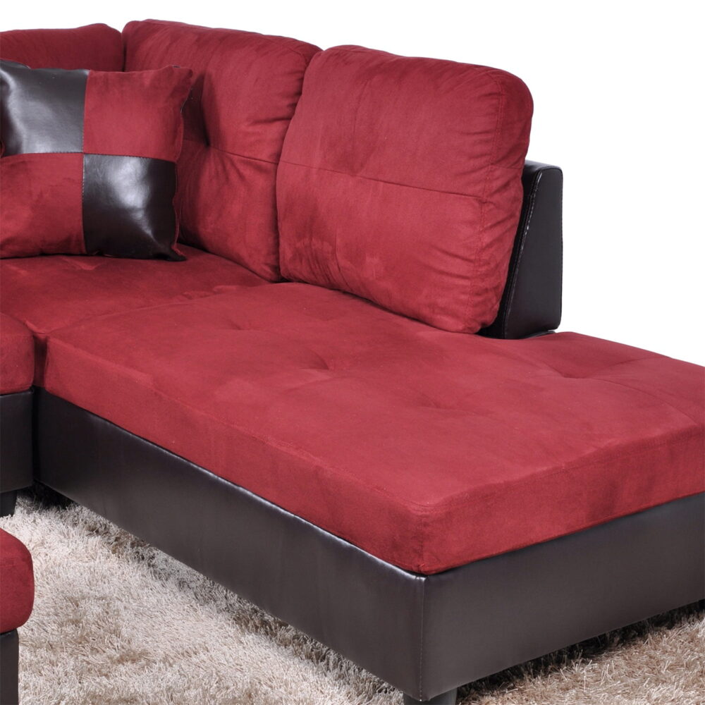 Hommoo Flannel and PVC Living Room Furniture Sets, L Shaped Couches and Sofas, Modern Sectional Sofa for Home & Office, Red(No Ottomans) - Image 7